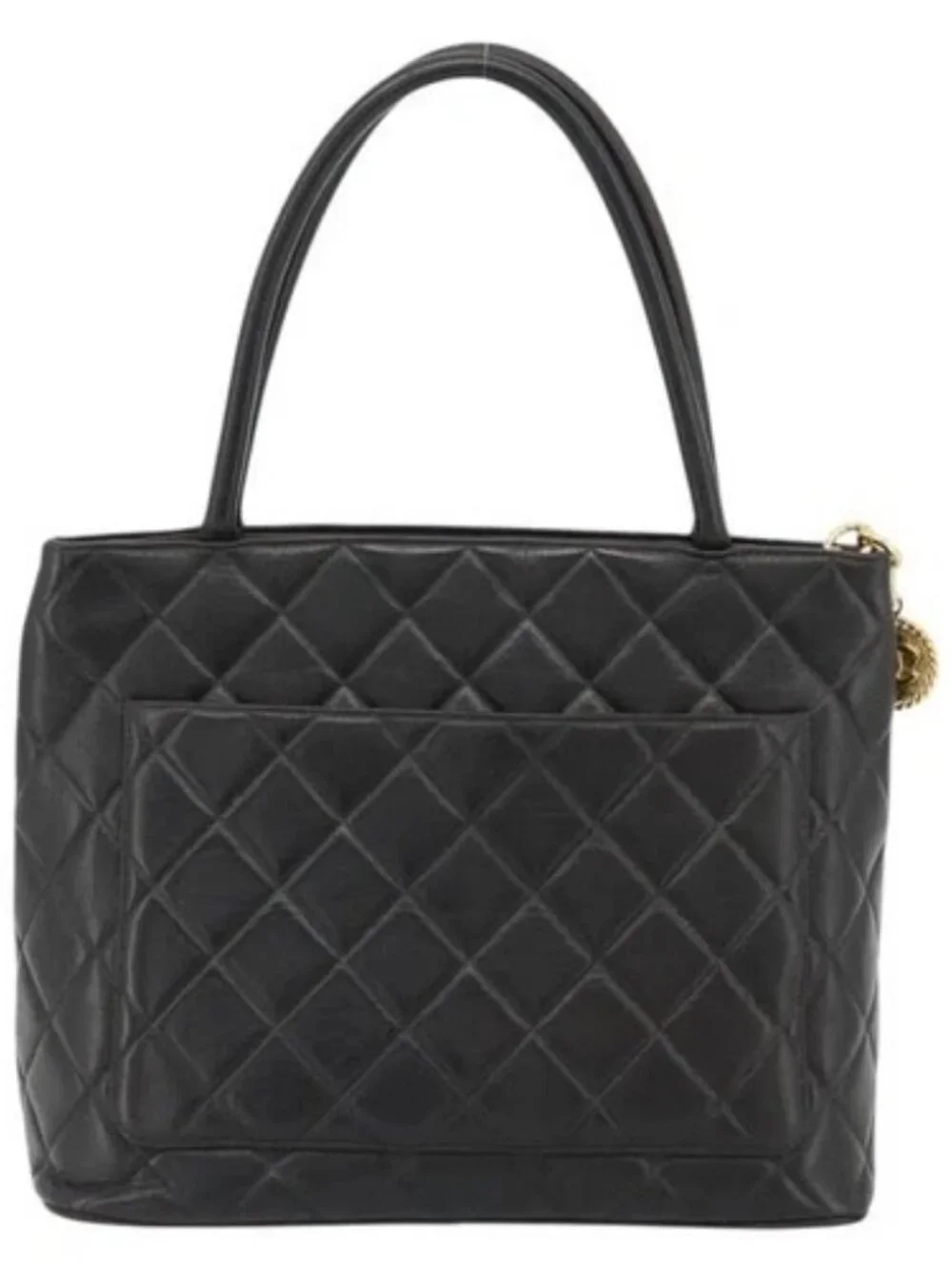 CHANEL Matelasse Reprint Tote Bag Lamb Skin Black Gold CC Auth 181711A